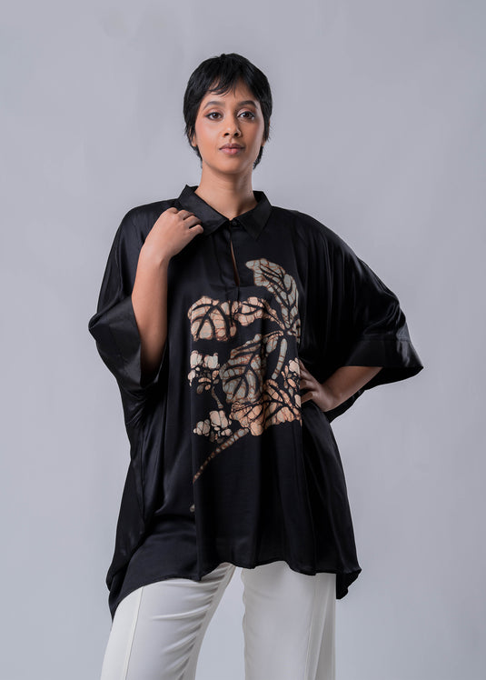 Flower Branch Hand Printed Batik Kaftan Top