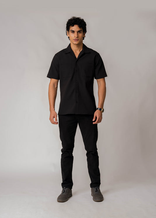 Poly Textured Cuban Collar Shirt