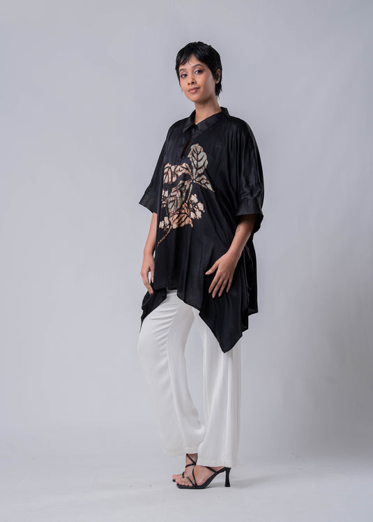 Flower Branch Hand Printed Batik Kaftan Top