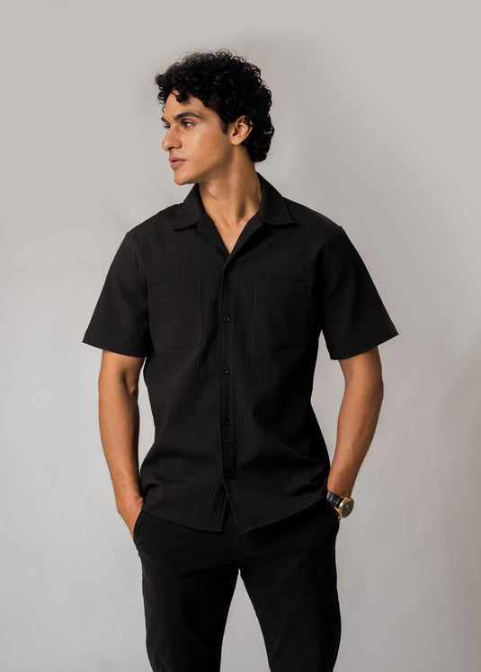 Poly Textured Cuban Collar Shirt