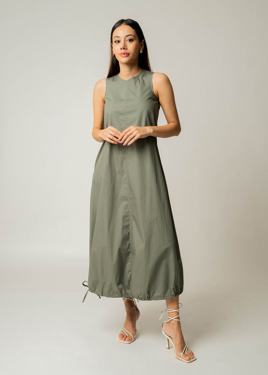 Sleeveless Maxi dress With Bottom Draw Cord Detail