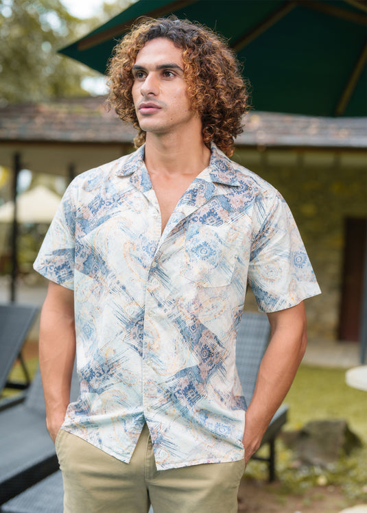 Casual Wear Printed Cuban Collar S/S Shirt