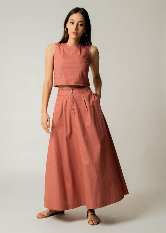 Flared Maxi Skirt With Side Pockets