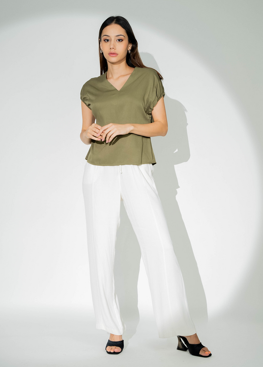 V Neck Blouse With Elasticated Sleeves