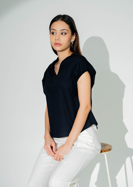 V Neck Blouse With Elasticated Sleeves