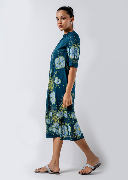 Batik Floral Elasticated High Neck Dress