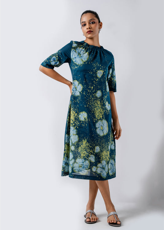 Batik Floral Elasticated High Neck Dress