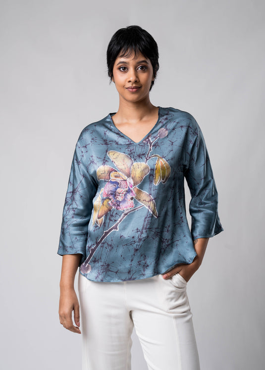 Batik orchid hand printed top