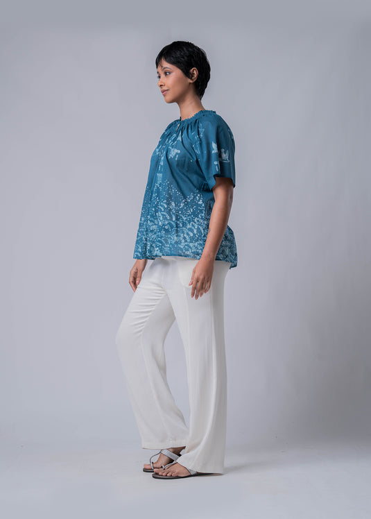 Batik Top Detailed With Ruffle  Neck