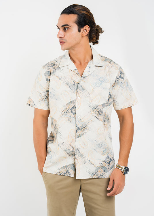 Casual Wear Printed Cuban Collar S/S Shirt