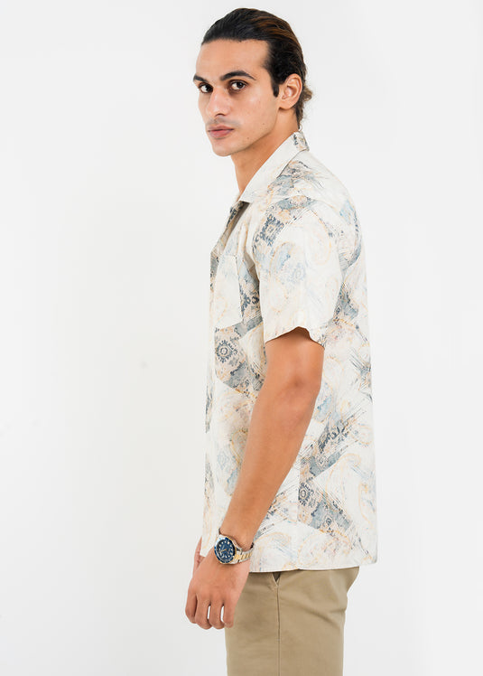 Casual Wear Printed Cuban Collar S/S Shirt