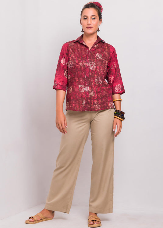 Roses And Potrait Detailed Batik Shirt