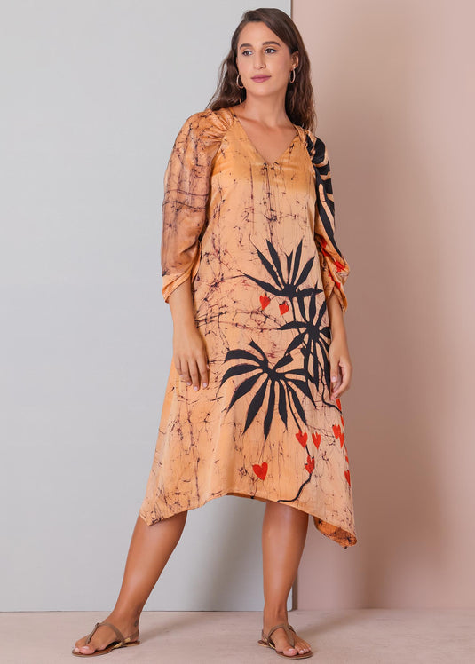 Tropical leaf batik printed dress