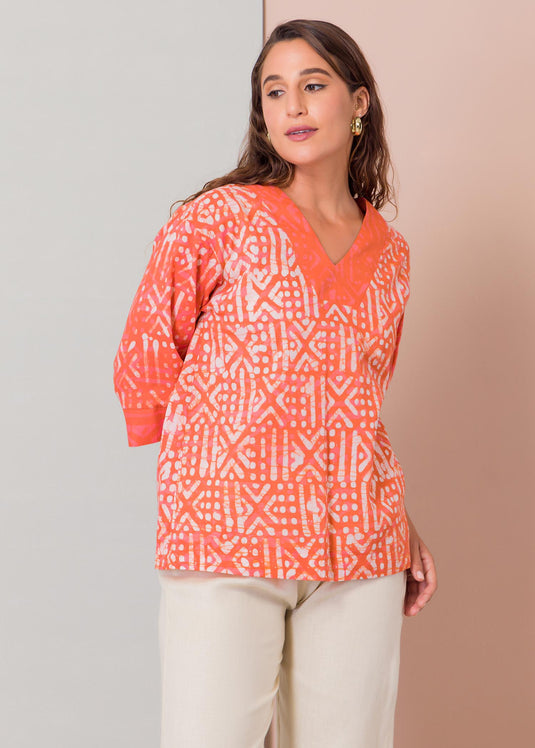 Batik  V-neck top