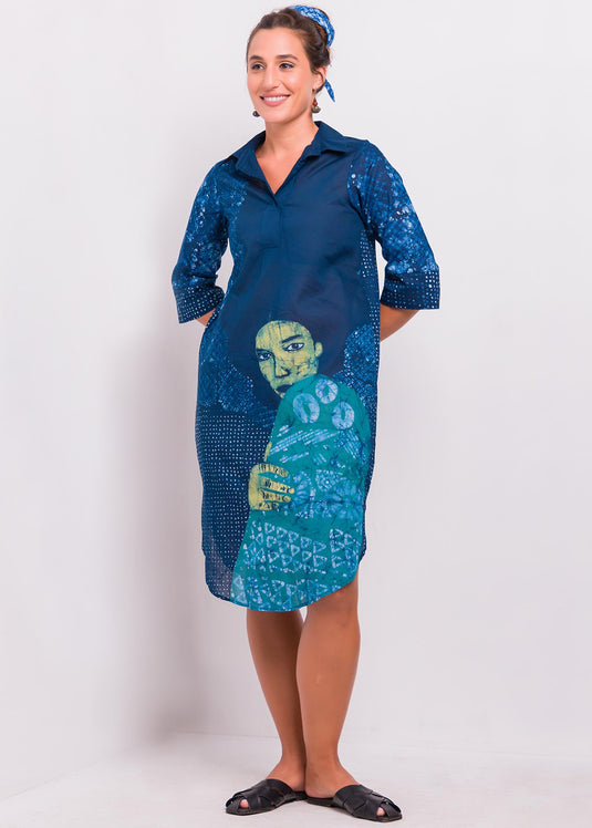 Portrait Detailed Batik Shirt Dress