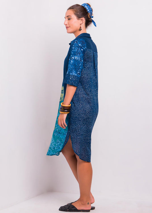 Portrait Detailed Batik Shirt Dress