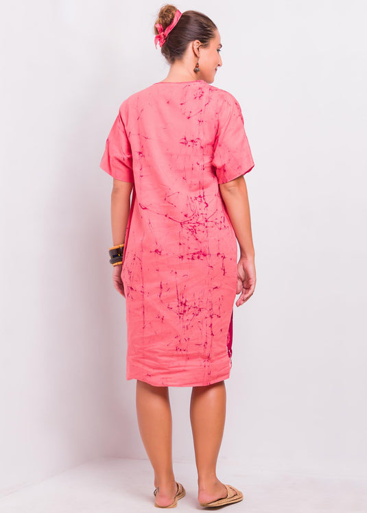 Batik V-Neck Dress Detailed With A Portrait