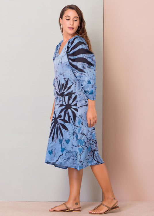 Tropical leaf batik printed dress