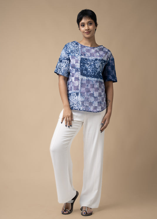 Batik Round Neck Short Sleeve Top