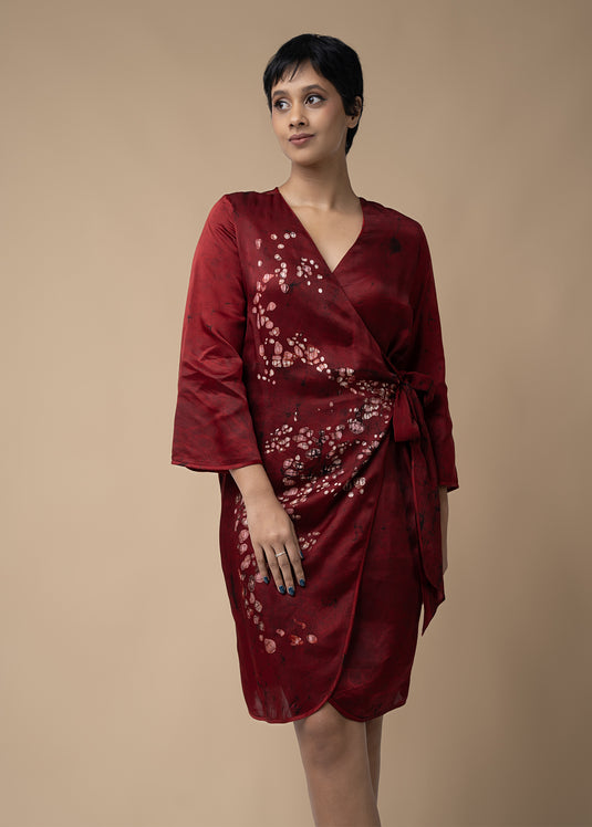 Batik Knot Side Wrap Dress