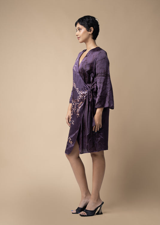 Batik Knot Side Wrap Dress