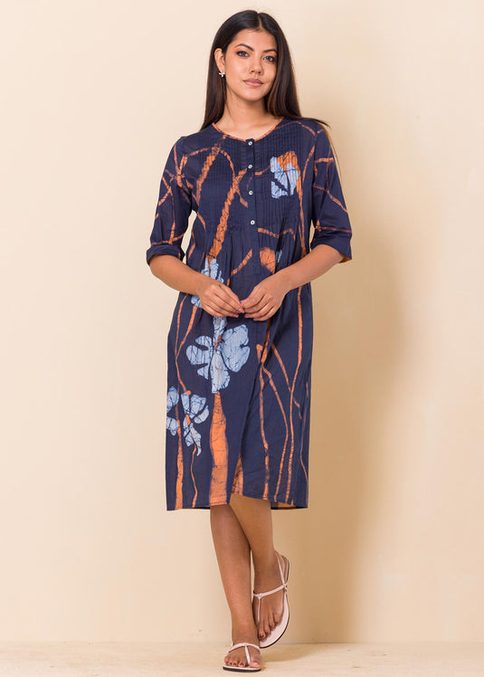 Batik Floral Pintucked Dress