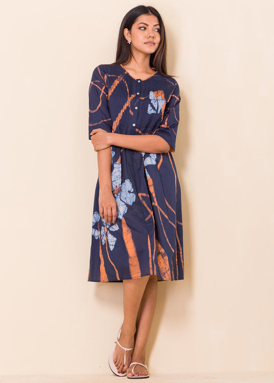 Batik Floral Pintucked Dress