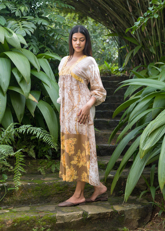 Batik floral puff sleeved maxi dress