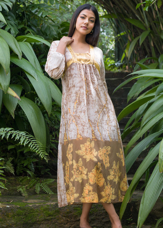 Batik floral puff sleeved maxi dress