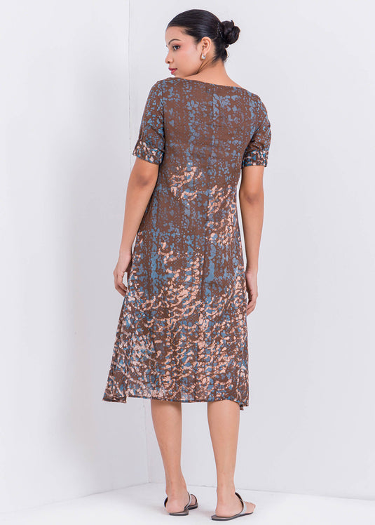 Batik Puff Sleeved Round Neck Dress