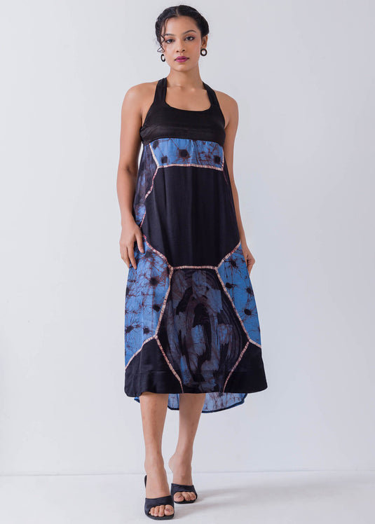 Cross Back Detail Geometric Printed Batik Midi Dress