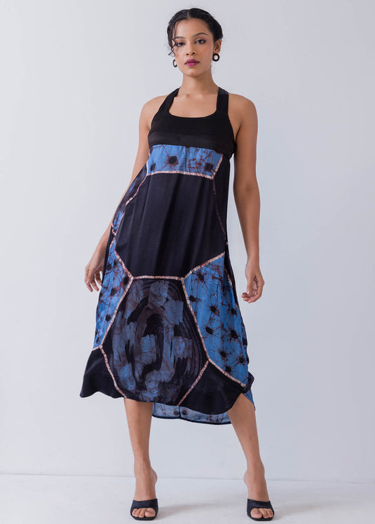 Cross Back Detail Geometric Printed Batik Midi Dress