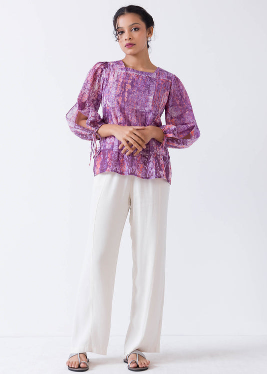 Batik Top Detailed With Cut-Out Sleeve