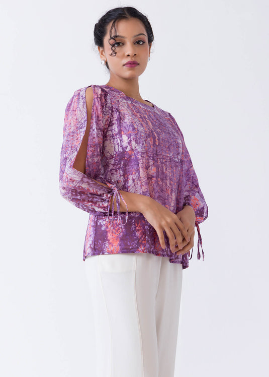 Batik Top Detailed With Cut-Out Sleeve