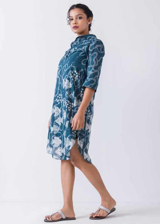 Aquatic Fish Hand Printed Shirt dress