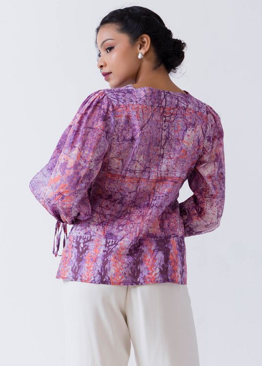 Batik Top Detailed With Cut-Out Sleeve