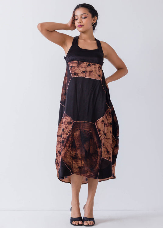 Cross Back Detail Geometric Printed Batik Midi Dress