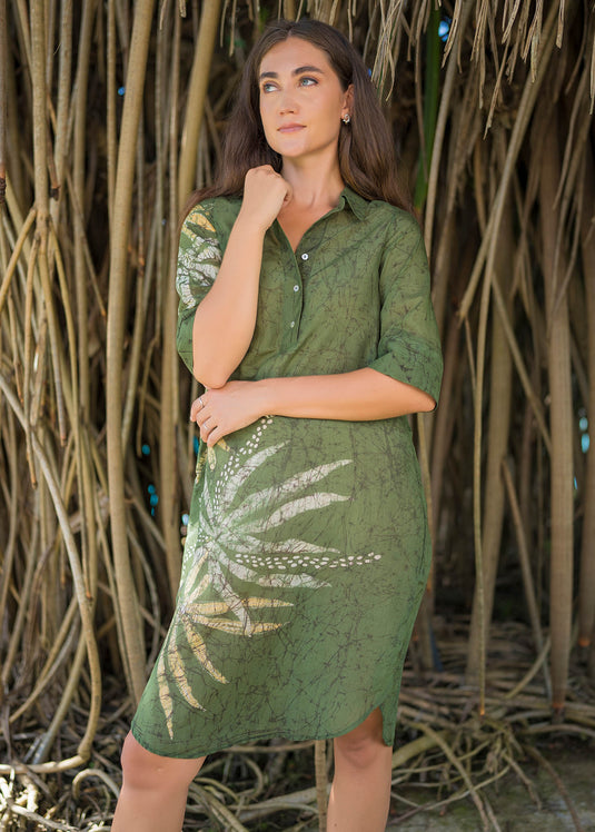 Tropical Hand Print Shirt dress