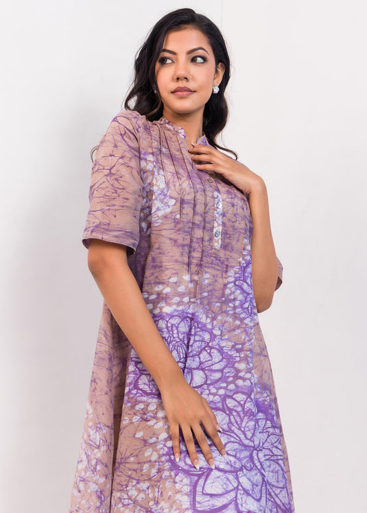 Pin Tucked Detailed Batik Floral Dress