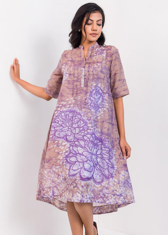 Pin Tucked Detailed Batik Floral Dress