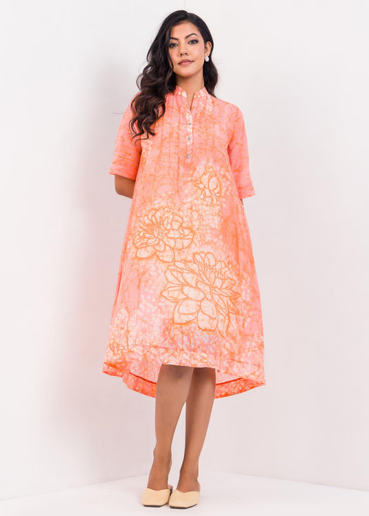 Pin Tucked Detailed Batik Floral Dress