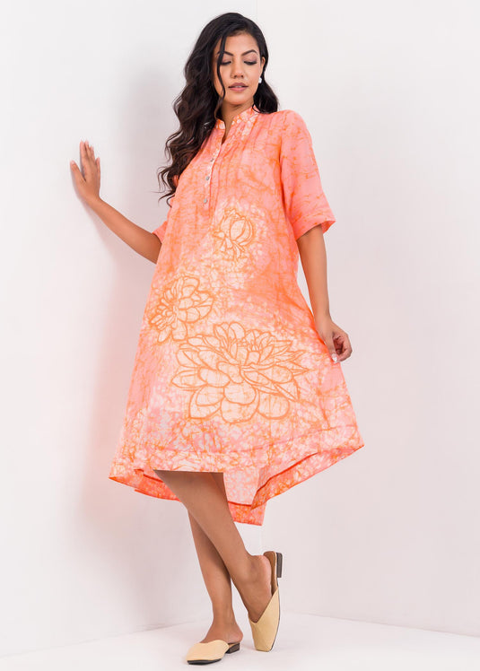 Pin Tucked Detailed Batik Floral Dress