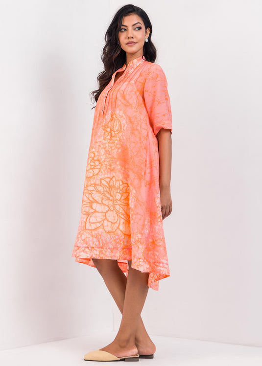 Pin Tucked Detailed Batik Floral Dress