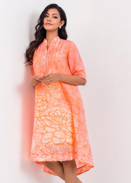 Pin Tucked Detailed Batik Floral Dress