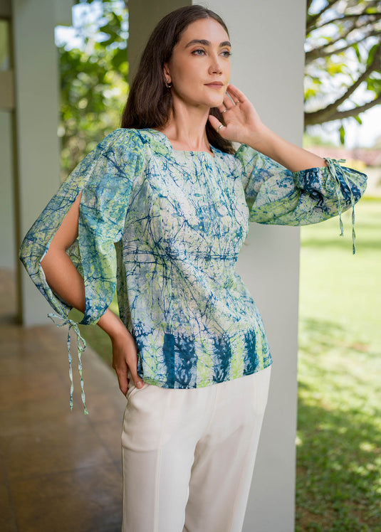 Batik Top Detailed With Cut-Out Sleeve