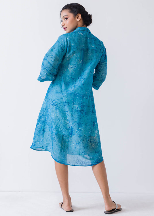 Jelly Fish Hand Painted Batik Short Plackt Shirt dress