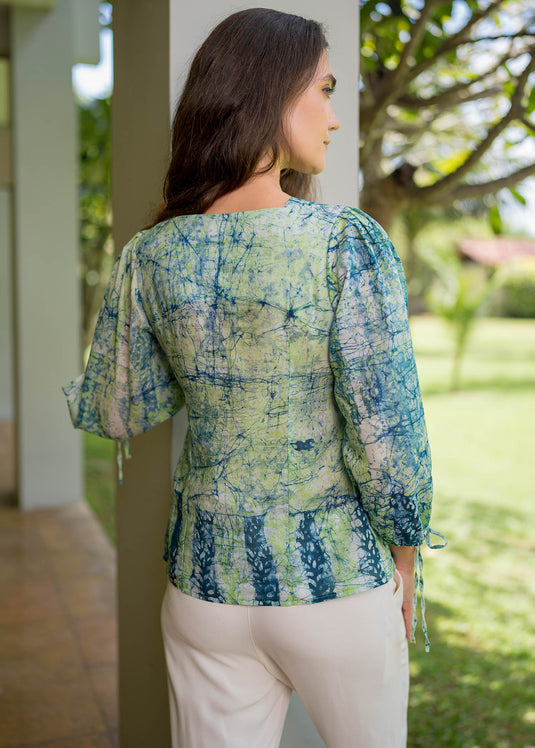 Batik Top Detailed With Cut-Out Sleeve