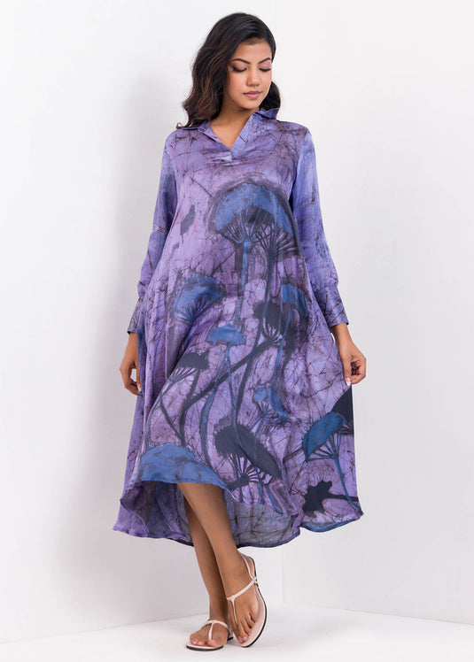 Bishop Sleeved Flared Mid - Calf Batik Dress