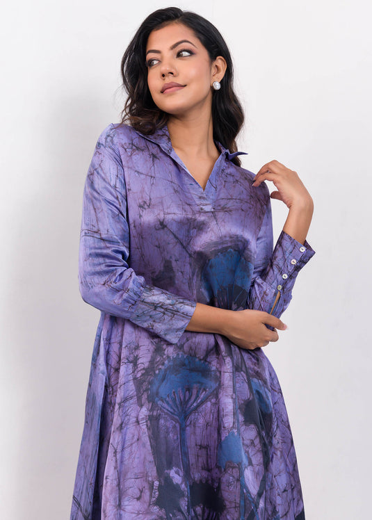 Bishop Sleeved Flared Mid - Calf Batik Dress