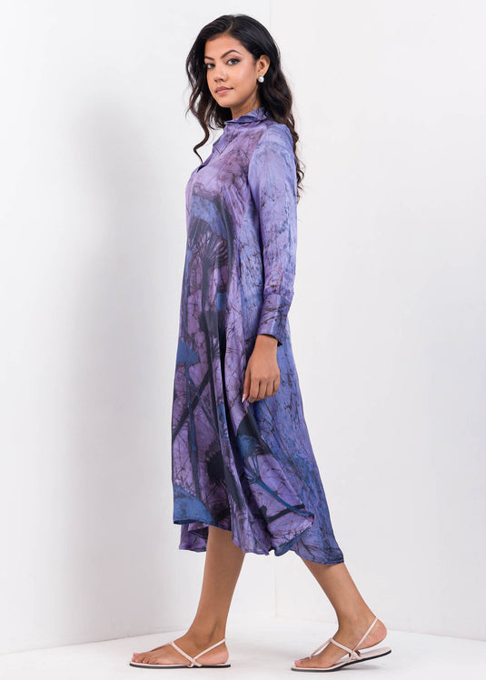 Bishop Sleeved Flared Mid - Calf Batik Dress